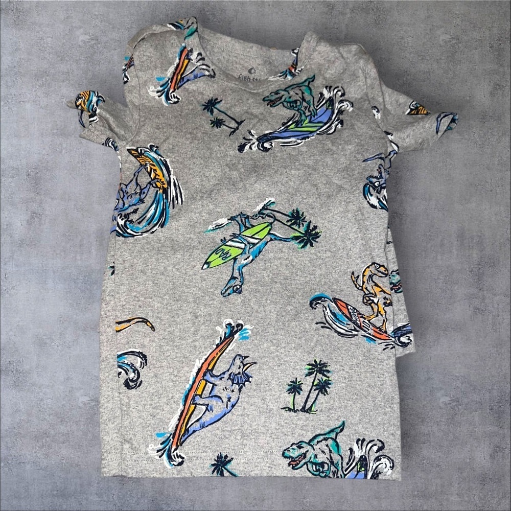Gray Dinosaur Surfing Pajama Set with shorts